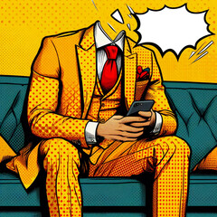 Head talks yellow suit modern art collage Trendy urban magazine style.