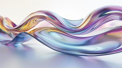 An elegant multicolor glass wavy background shimmering against a pure white surface, showcasing the...