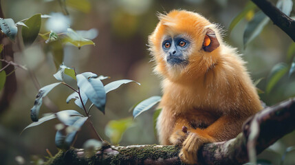 Majestic golden snub-nosed monkey in natural habit