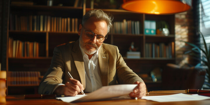 Mann unterschreibt Vertrag.