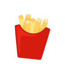 French fried chips in a red paper cup graphic illustration. Fast food. French fries in a paper wrapper icon