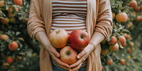 pregnant woman eating apples. ai generated