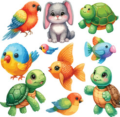 set of colorful kids animal vector set 