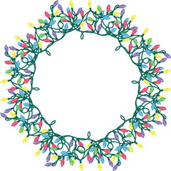 Beautiful christmas lights wreath on transparent background.
