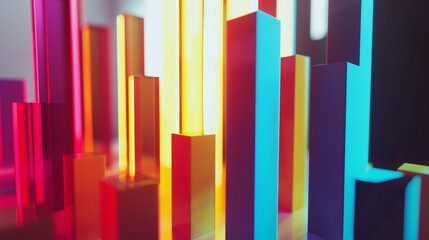 Colorful neon lights in an abstract urban landscape representing a city's vibrant nightlife.