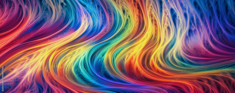 Aufkleber this image features a colorful abstract painting with wavy brushstrokes in a rainbow of colors - gen