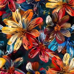 abstract seamless pattern with flowers,Multi colourful allover seamless design. Modern style design
