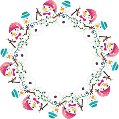 Christmas snowman wreath on transparent background.
