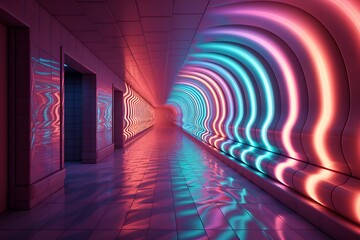 3d illustration of futuristic corridor with neon lights. 3d rendering