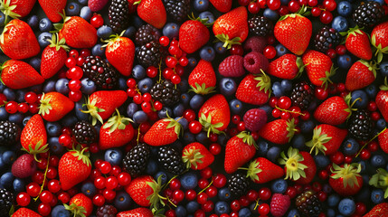 A vibrant image featuring a variety of fresh berries, including strawberries, blueberries, raspberries, and blackberries.