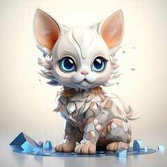 Cute cartoon cat with blue eyes sitting on the floor. 3d rendering