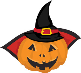 Halloween pumpkin with witch hat transparent background.
