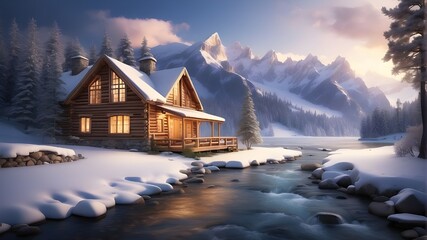 picturesque chalets and snow-covered rooftops in a charming alpine village create a wonderful winter paradise. horizontal, photography, color image, outdoors, snow, no people, winter, house, mountain 