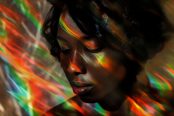 AI generated illustration of an African woman's portrait in neon lights