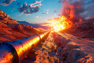 Pipeline explosion at sunset