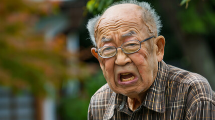 怒っている日本人の老人