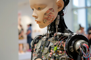A humanoid android robot disassembled . The concept of the future