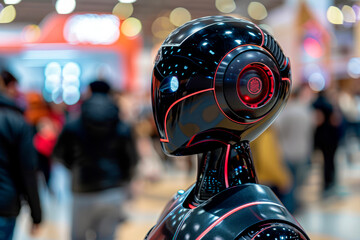 A humanoid android robot is working. The concept of the future