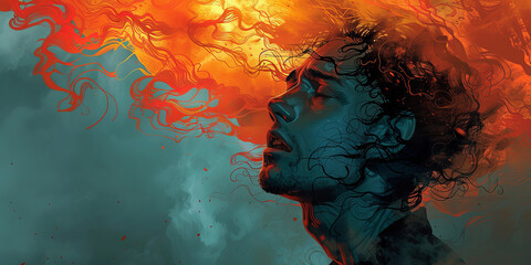 Fototapeta premium A person with Post-Traumatic Stress Disorder (PTSD). Creative illustration. Mental disorder concept.