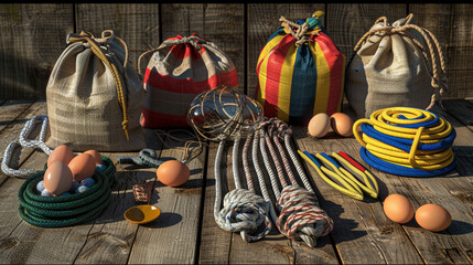 Assortment of Traditional Festival Game Sports Equipment