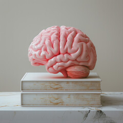 human brain on books, surrounded by a plain background