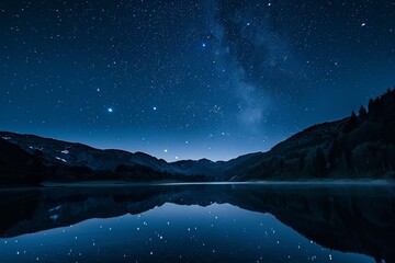 Starry sky over a quiet lake