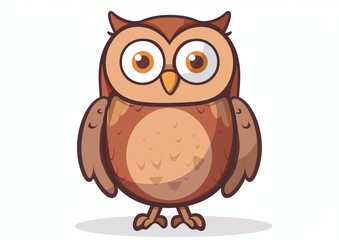 Fototapeta premium Cute Cartoon Owl Standing Isolated on White Background Illustration