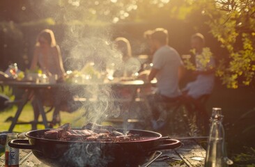 Barbecue in the Garden - Grill Party with friends - Outdoor Gathering Enjoying Food and Drinks - Best Time