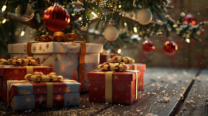 Beautifully Wrapped Gifts Under a Decorated Tree in a Cozy Setting