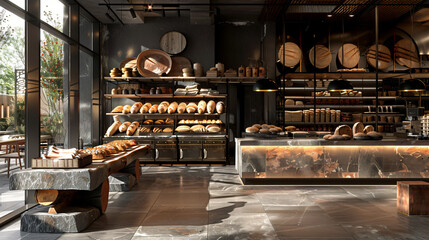 Artisanal Temptations: Modern Bakery with Open Kitchen and Stone Ovens