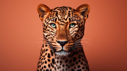Fototapeta premium A majestic leopard up close against a vibrant red backdrop