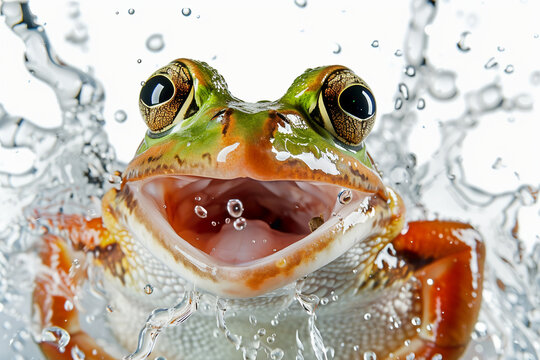 Close-Up of a Frog Splashing Through Water, Perfect for Bloopers and Humorous Themes