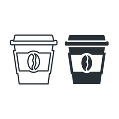 Paper Coffee cup, hot coffee line and flat icon. Isolated vector illustration
