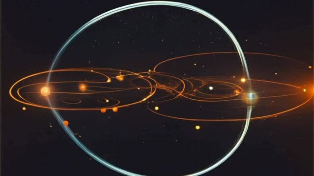 The principles of classical mechanics are illustrated through equations of motion set in a cosmic backdrop.