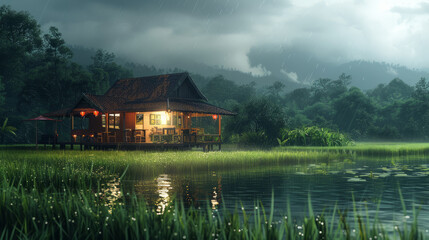 Obraz premium Coffee shop in the middle of fields