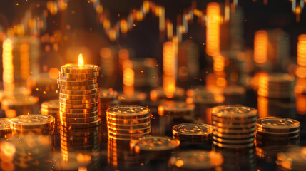 Obraz premium Business gold candlestick investment stock exchange wealth financial concept of golden trade market background of growth finance chart