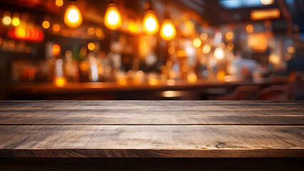 Empty deck, restaurant blur background
