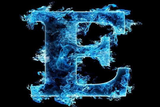 Futuristic sci fi style  electrically charged  e  symbol in blue lightning on dark background