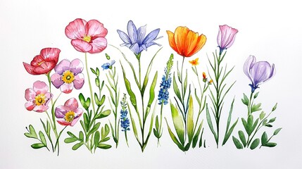watercolor, wildflowers