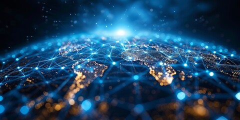 Obraz premium An abstract futuristic network in shades of blue, representing the convergence of technology and connectivity.
