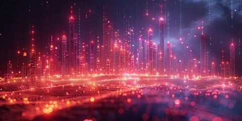 Obraz premium Abstract image of a busy night city with bright lights and blurry bokeh effects.