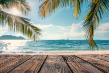 Sandy tropical beach with island on background