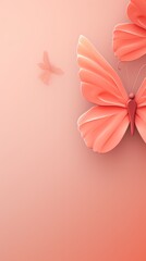 Coral plain background with minimalistic pastel butterfly pixel swirl border with copy space texture for display products blank copyspace for design text 