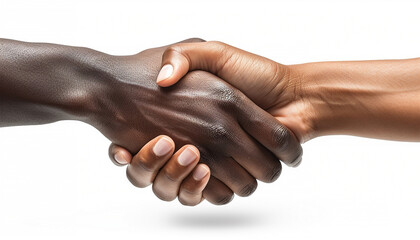 Close deal concept design. Business handshake and business people concepts. Two men shaking hands isolated on white background. Close-up image of a firm handshake between two colleagues.