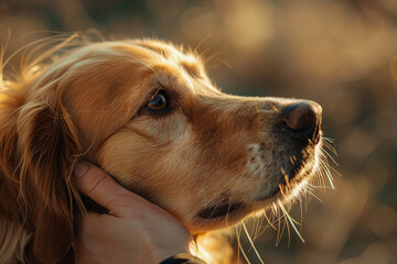 Close up image of person interacting with animal made by generative ai concept