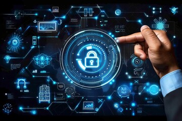 Obraz premium Integrate secure router technology with cyber lock to enhance business communication, ensuring robust data encryption, user privacy, and personal security management.