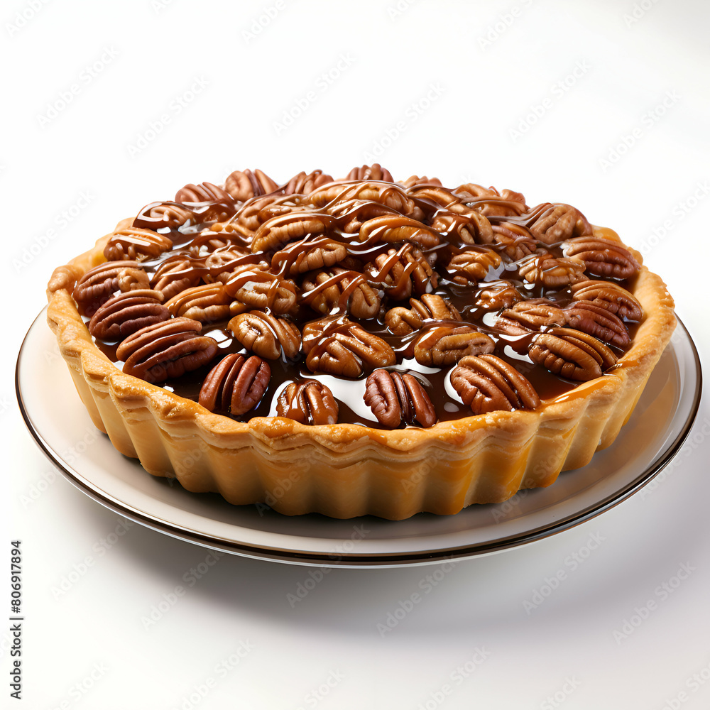 Canvas Prints piece of cake with caramel and nuts on plate.