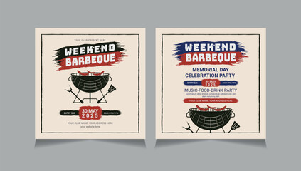 Memorial Day BBQ Social media post, Memorial Day invitation design vector