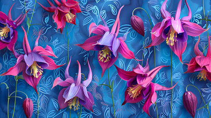 Flat Color Columbines, Aquilegias	