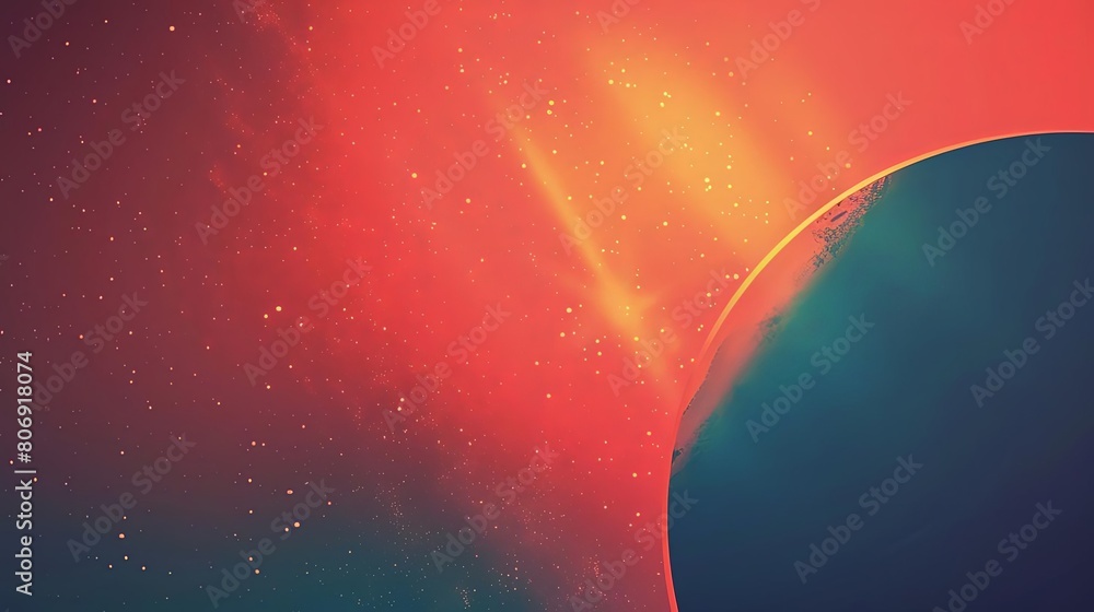 Poster abstract background with minimalist elements and celestial gradients, featuring a white square, a re